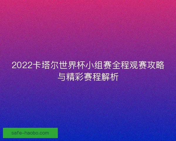 2022卡塔尔世界杯小组赛全程观赛攻略与精彩赛程解析